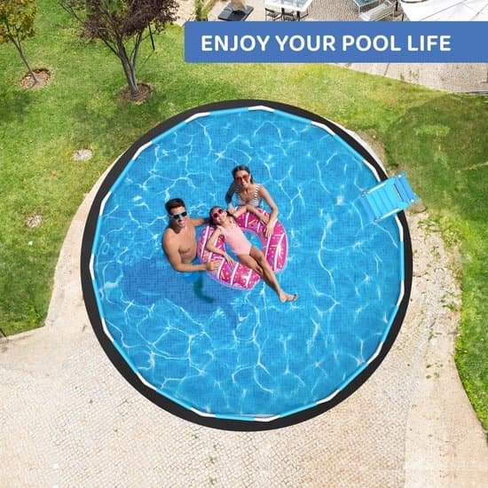 Rund poolmåtte – udendørs poolmåtte – foldbar beskyttelsesmåtte – diameter 300 cm – polyestermateriale – velegnet til havebassiner og badekar – sort