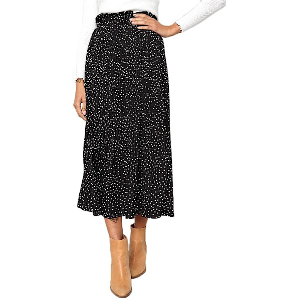 Dam med hög midja prickig plisserad kjol Midi Maxi Swing Kjol Black Large