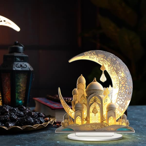 Måneslott Feriefest Skrivebordsdekorasjon Akryl Flat Ornament Hjem Soverom Dekor