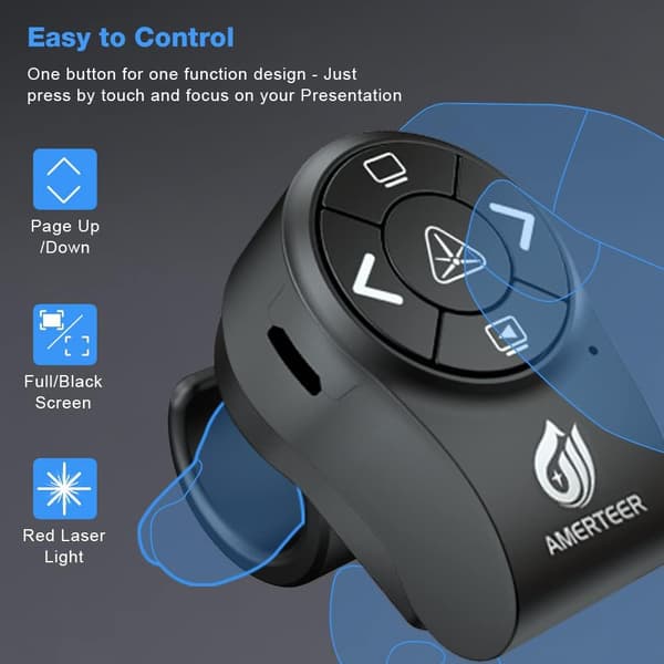 2,4 GHz RF Bluetooth trådløs fingerringklikk for PowerPoint-lysbildepresentasjon