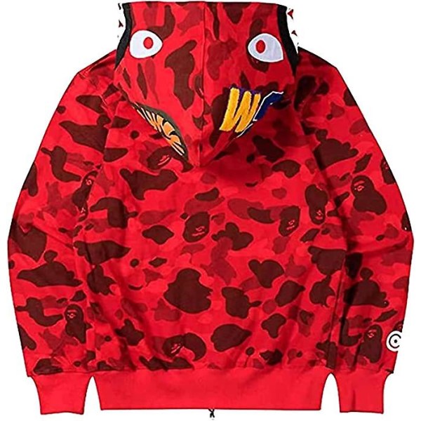 Shark Ape Bape Hoodie Camo Print Polyestertröja Casual Loose Zip Hoodie Jacka För Herr Dam red M