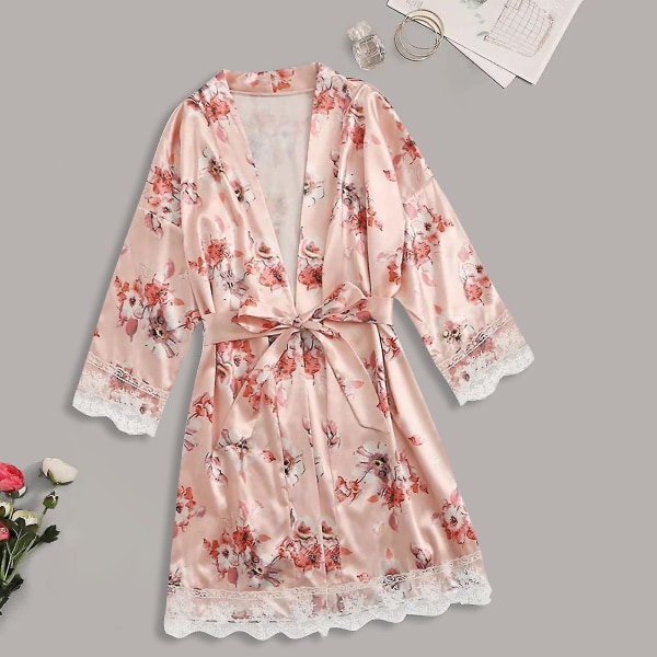 Satin Silk Pyjamas Dam Nattlinne Underkläder Robes Underkläder Sovkläder Sexig Pink L
