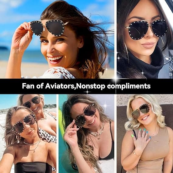2026 Nye Dame Mode Nittede Aviator Solbriller, Metalstel, UV400 Beskyttelse