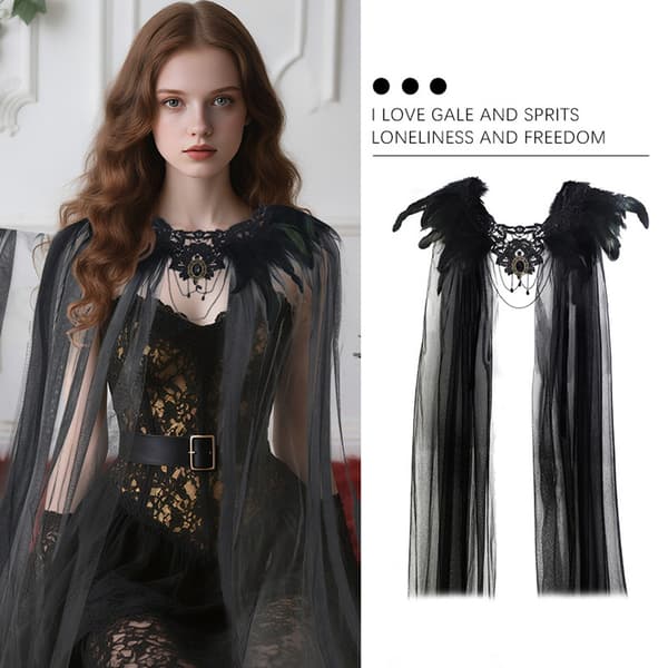 Gothic-sulkapeitto, musta läpinäkyvä sekoitus tekosulkapeitto, Halloween-tyllipeitto