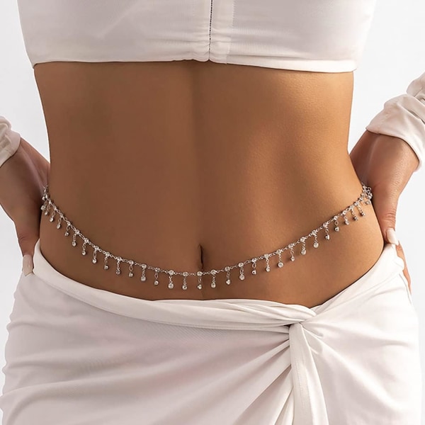 Rhinestone Belly Chain, Crystal Waist Chain Sparkly Body Chain
