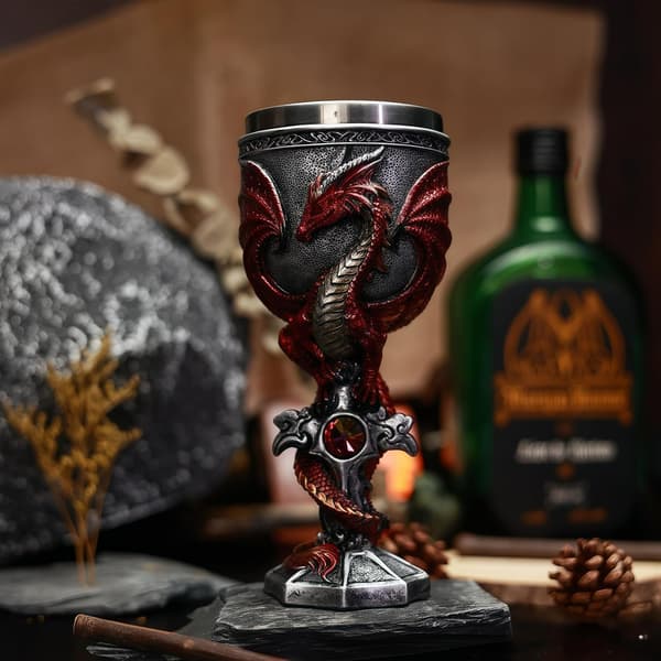 Dragebeger i rustfritt stål Dungeons and Dragon-gave til menn, 2 dl kalkvinbeger Kors Middelaldersk drikkekopp Gotisk D&D-beger Halloween A