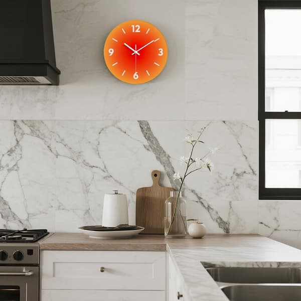 12 tum modern väggklocka, tyst glasklocka, dekorativa väggklockor för vardagsrum kök kontor sovrum (orange)