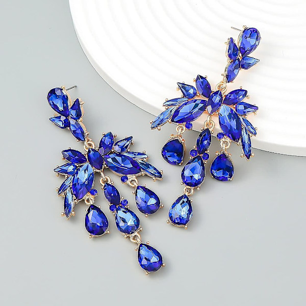 Teardrop Chandelier Örhängen, Teardrop Cluster Dangle Örhängen för kvinnor, Bohemian Flower Teardrop örhängen, Sparkling Teardrop Stud örhängen blue