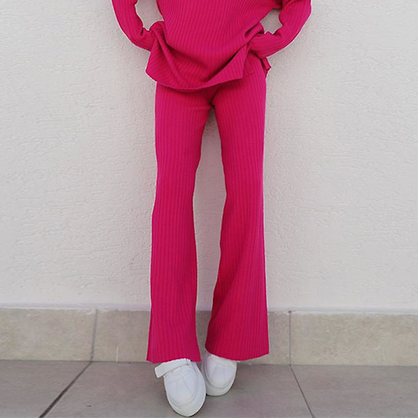 Casual stickad tvådelad dammode blå långärmad tröja byxdress