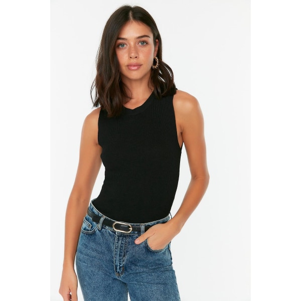 Trendyol Blus Plain Crew neck Standardärm Bodycon Black M