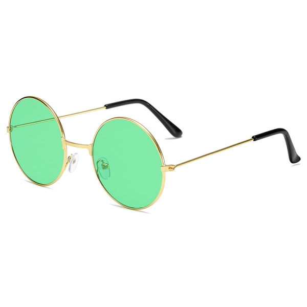 Retro runda solglasögon bländande mode runda bågar glasögon färgade linser prins spegel Silver frame green piece