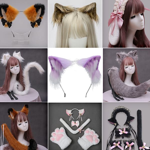 Handgjord ingefära Katt Varg Räv Öron Djur sött huvud Tillbehör Purple