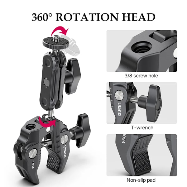 Mångsidig Super Clamp Ball Mount Clamp Dubbel 360° Roterande Kula