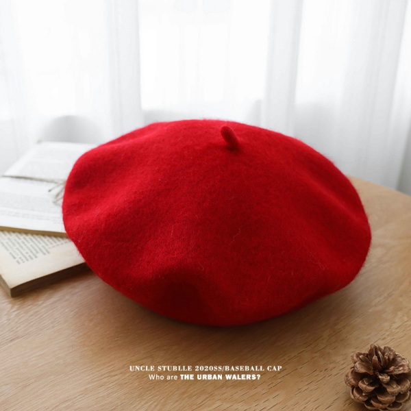 Ull Basker Hat, Enfärgad Fransk Stil Vinter Varm Cap för
