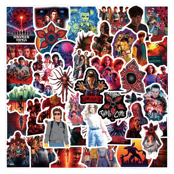 60 stk. Stranger Things Klistermærkesæt – Vandtætte Vinylmærkater til Bærbar Computer, Vandflaske, Notesbog