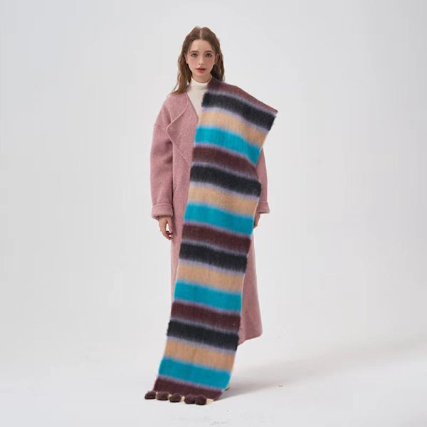 Randig sjal pälsbollscarf D