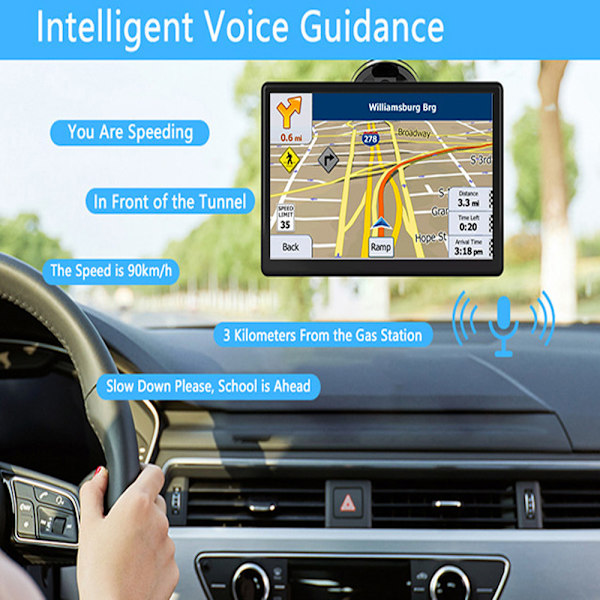 Bil GPS Navigator, Senaste 2024 Kartan 7 Tum Pekskärm Bil GPS, Röstvägledning för Svängriktning, Stöd för Hastighet och Rött Ljus Varning