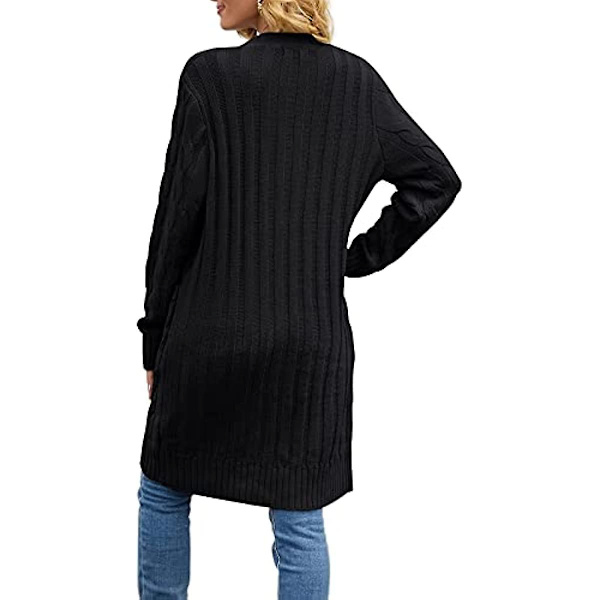 Lång cardigan, kabelstickad tröja för dam Långärmad tröja med öppen knapp framtill Ytterkläder med fickor för höst och vinter Wine Red L