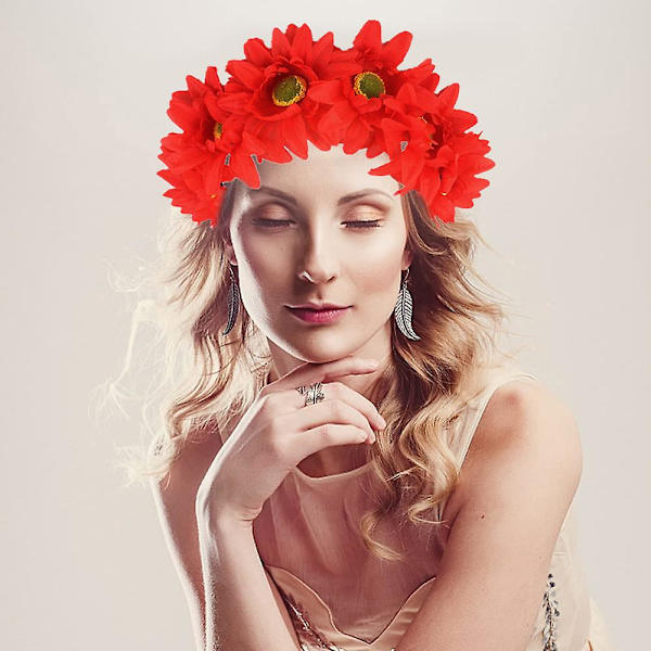 2-pack solroskrans Boho krans solroshårband blomma håraccessoar (regnbåge) Red*Yellow