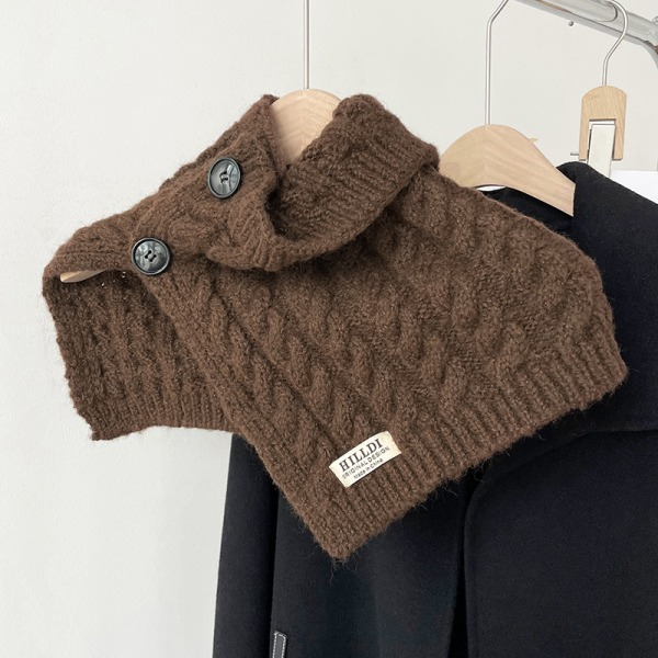 Knäppning halsduk för kvinnor höst och vinter med tjock varm turtleneck huvud stickad haklapp falsk krage krage krage set brown
