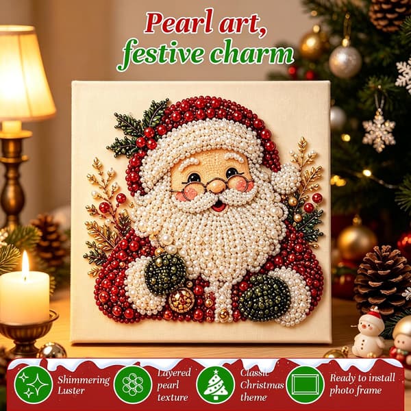 DIY Juleperle Diamant Kunst Maleri Sæt med Ramme, 3D Juleperle Perler Kunst Håndværk til Voksne og Begyndere, Julevægdekoration