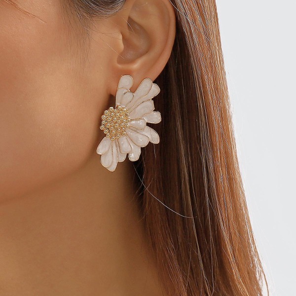 1 par örhängen, blomörhängen i retrolegering för kvinnor, blomörhängen med temperamentmönster white