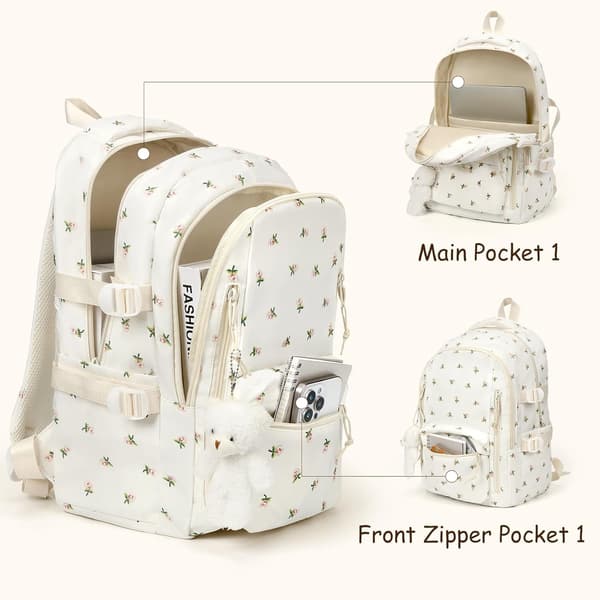Blomsterrygsæk - Sød æstetisk rygsæk Kawaii Daypack