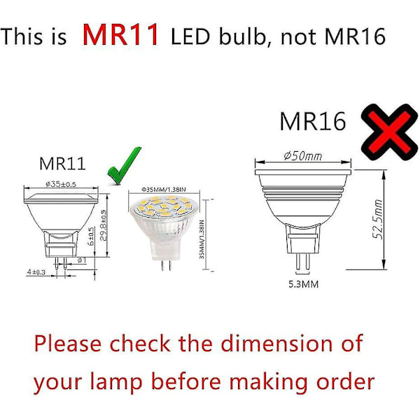 12v 3w Mr11 LED-lampor motsvarande 20-30w halogenlampor, Gu4.0-bas, varmvit (3000k, 6-pack)