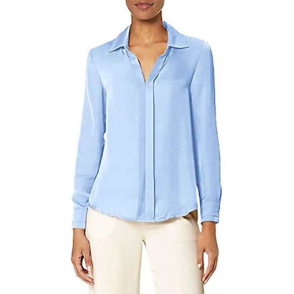 Allegra K Kvinnor S Office Elegant V-ringad blus Långärmad arbetsskjorta Royal Blue Medium