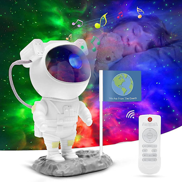 Galaxy Astronaut-projektor med Bluetooth musikhögtalare, fjärrkontroll och timer, nebulosa Star Space Buddy-projektorlampa för barn Familj Vänner Present, säng