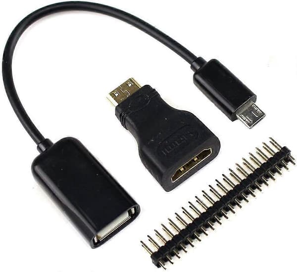 Raspberry Pi Zero 2 W/Zero W Fodral, 7-i-1 Startpaket med Akrylfodral, GPIO-Header, OTG-Kabel, HDMI-Adapter
