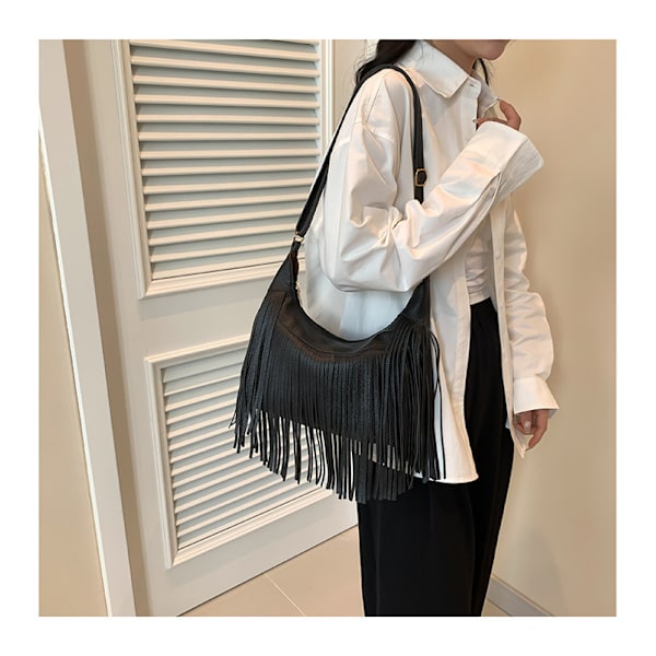 Hipster retro personality multi-tassel bag Millennium Spice Sweet Cool casual crossbody black
