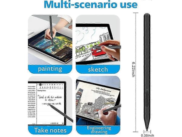 Microsoft Surface-kompatibel stylus med viskelæderknap – til Surface Pro, Laptop, Studio, Book (3/2/1, Pro 11/10/9/8/X/7+/6/5/4/3) Black