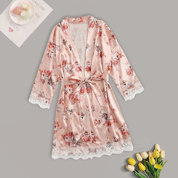 Satin Silk Pyjamas Dam Nattlinne Underkläder Robes Underkläder Sovkläder Sexig Pink M