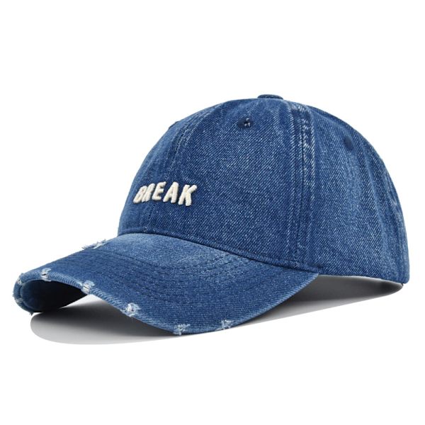 Högkvalitativt vattentvättat hål Cowboyhatt Break Broderad cap Retro Peaked Cap Distressed Solhatt Böjd brätte Co9081Black Adjustable