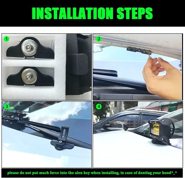 Monteringsfästen för LED-ljusramp, motorhuvsfästen i rostfritt stål, 2-pack
