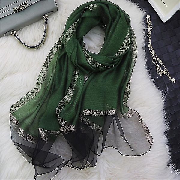 Tunn sjal Sidenscarf Lång damscarf för kvinnor Mode Utländsk S mörkgrön