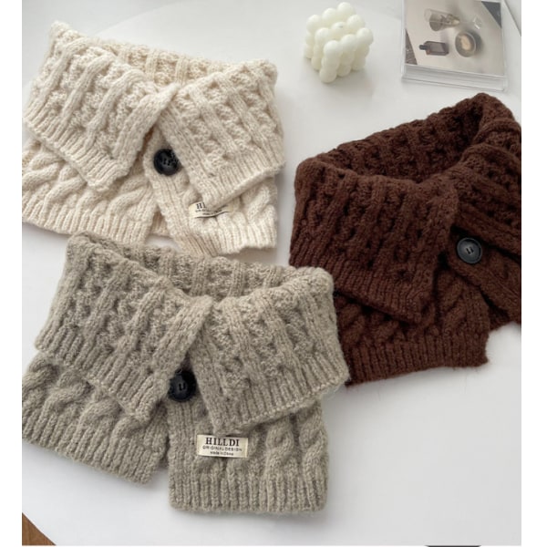 Knäppning halsduk för kvinnor höst och vinter med tjock varm turtleneck huvud stickad haklapp falsk krage krage krage set apricot