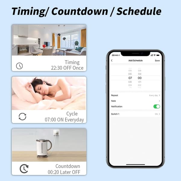 Smartplugguttak kompatibel med Alexa, Google Assistant, app- og stemmestyring, ZigBee-hub kreves, EU (16A)