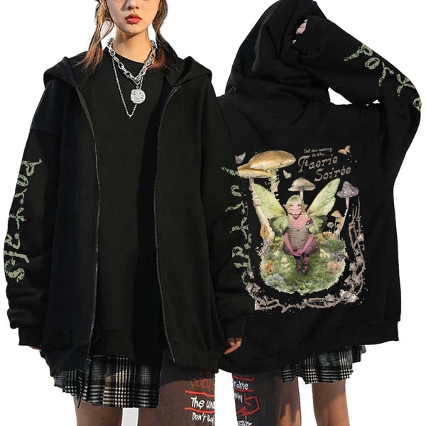 Melanie Martinez Portals Hoodies Tecknad Dragkedja Sweatshirts Hip Hop Streetwear Kappor Män Kvinna Oversized Jackor Y2K Kläder Black15 XL