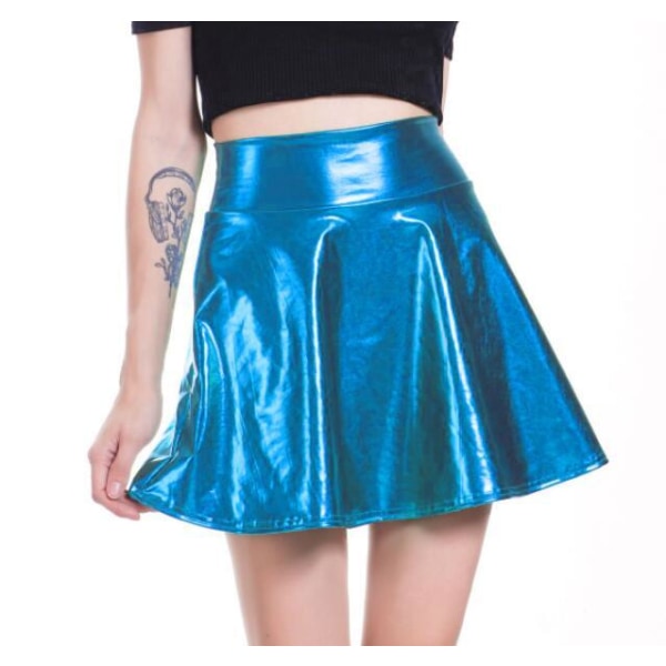 Minikjol i PU-läder för kvinnor Plisserad kjol Nattklubb blue L
