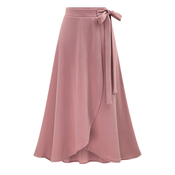 A-linje med hög midja med fickor och utsvängd mellanlång kjol pink,XL