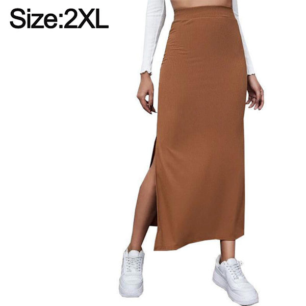Hög midjade delade lårstickad lång tight kjol 2XL