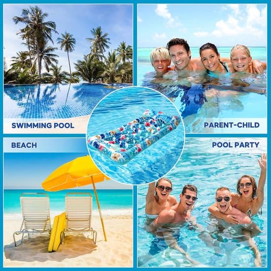 Pool Float - Oppustelig Luftmadras Pool - Blå Tropiske Blade Vand Float - PVC Lounger til Sommer - 170 x 85 cm