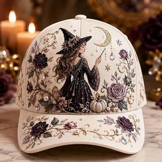 3D Halloween brodert baseballcaps for kvinner, vasket bomullshatt med gresskar- og spøkelsesbroderi E