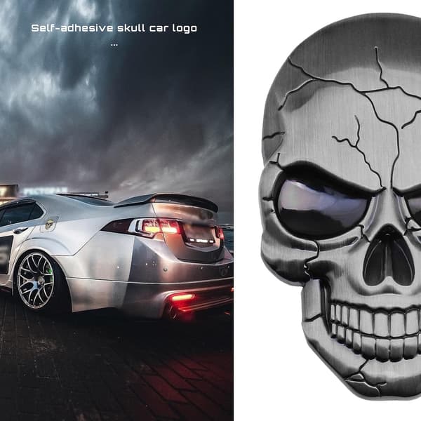 3D Metal Dødningehoved Bilmærkat, Vandtæt Emblem Decal til Bil, Lastbil, Motorcykel, Køleskab & Computer, Titanium Sølv