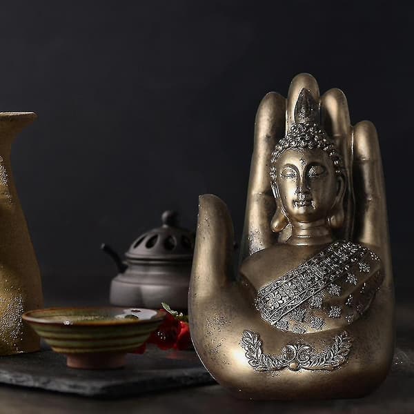 Harts Palm Buddha Staty Heminredning För Hall, Sovrum, Guld Fs Fs
