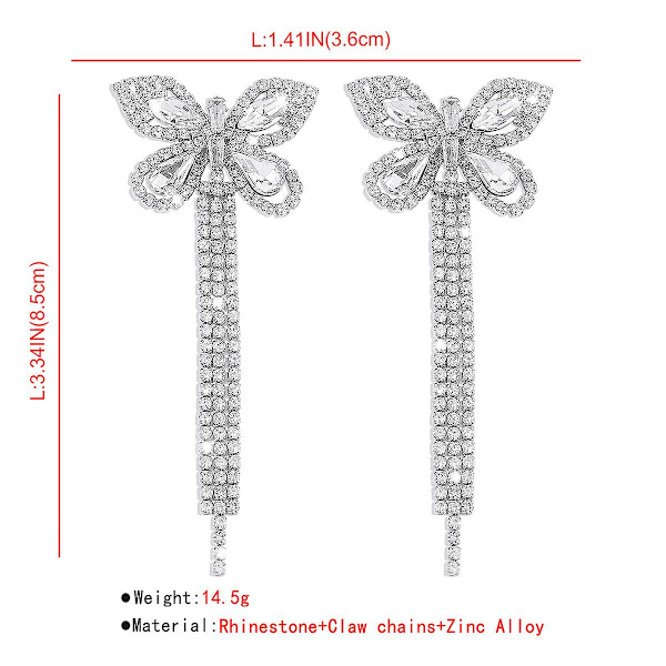 Lätt lyxiga klokedja örhängen fulla av diamanter Butterfly Tofs örhängen Temperament mångsidig dam design örhängen silver