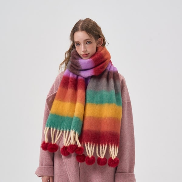 Randig sjalpälsbollscarf A