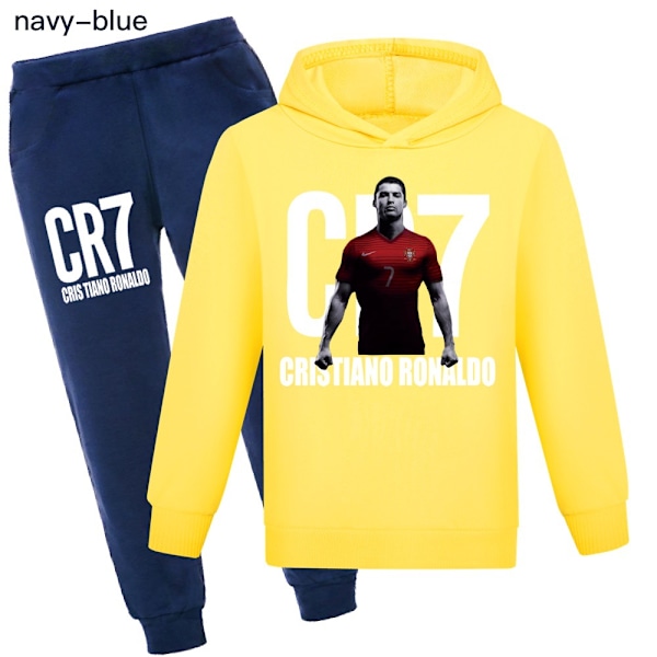 CR7 Ronaldo Pojkars Träningsoverall Fotboll Hoodie Sweatshirt Topp + Byxor Outfit Yellow02 120cm